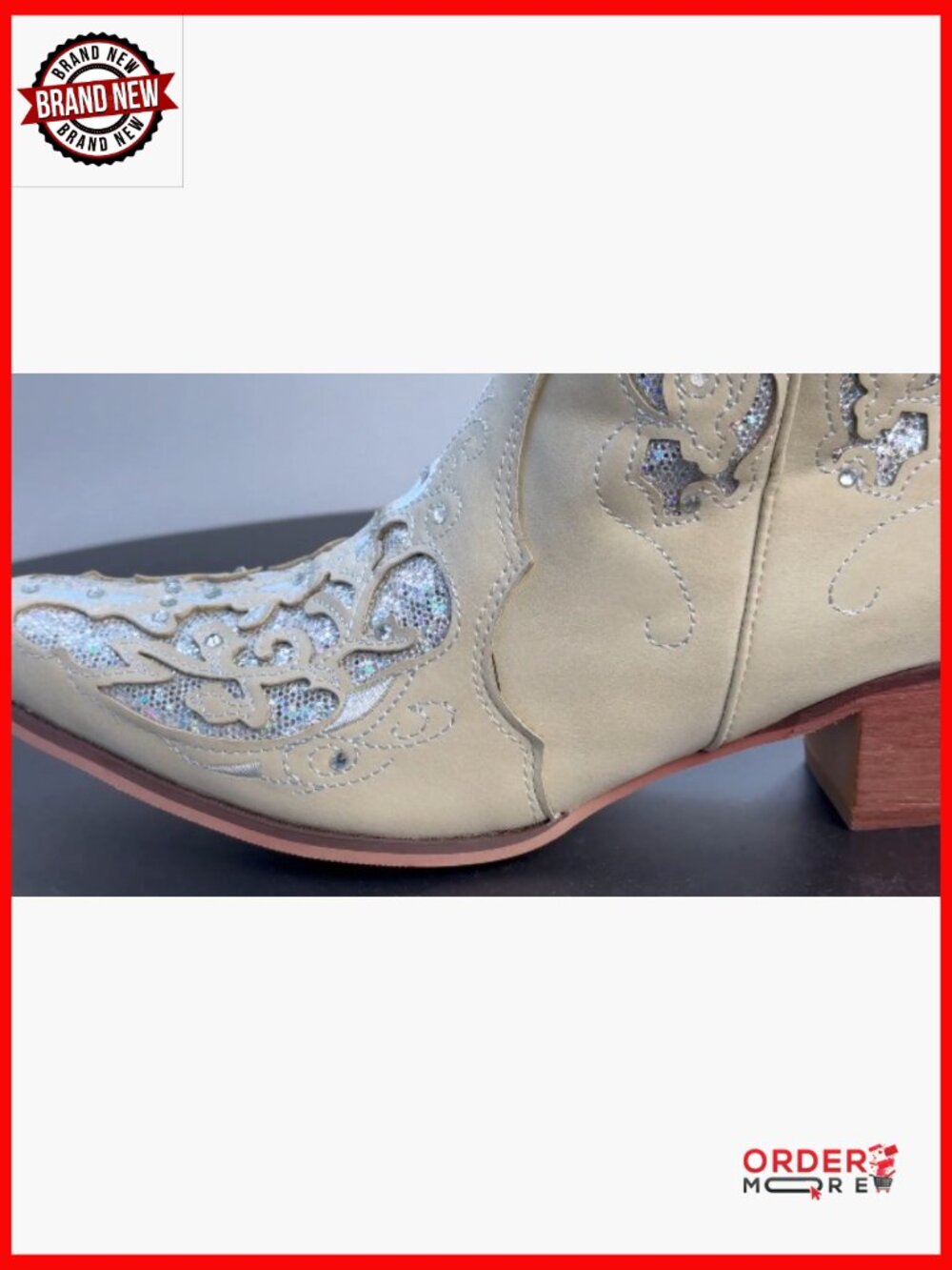 Mid Calf Cowboy Boots Rhinestone Glitter Chunky Heel Western Boots - Picture 6 of 6